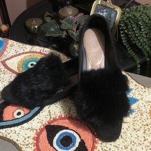 Donald J. Pliner Black Faux Fur Loafers